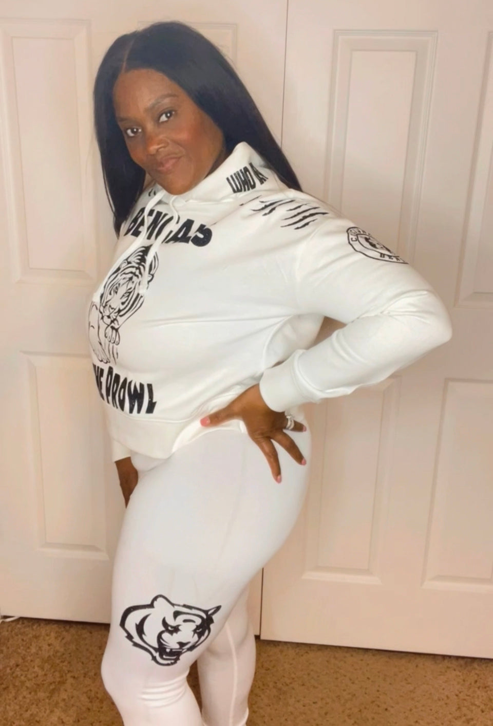 White out Ladies crop top Hoodie or Unisex hoodie PANTS NOT INCLUDED