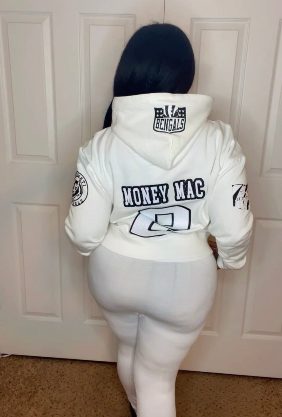 White out Ladies crop top Hoodie or Unisex hoodie PANTS NOT INCLUDED