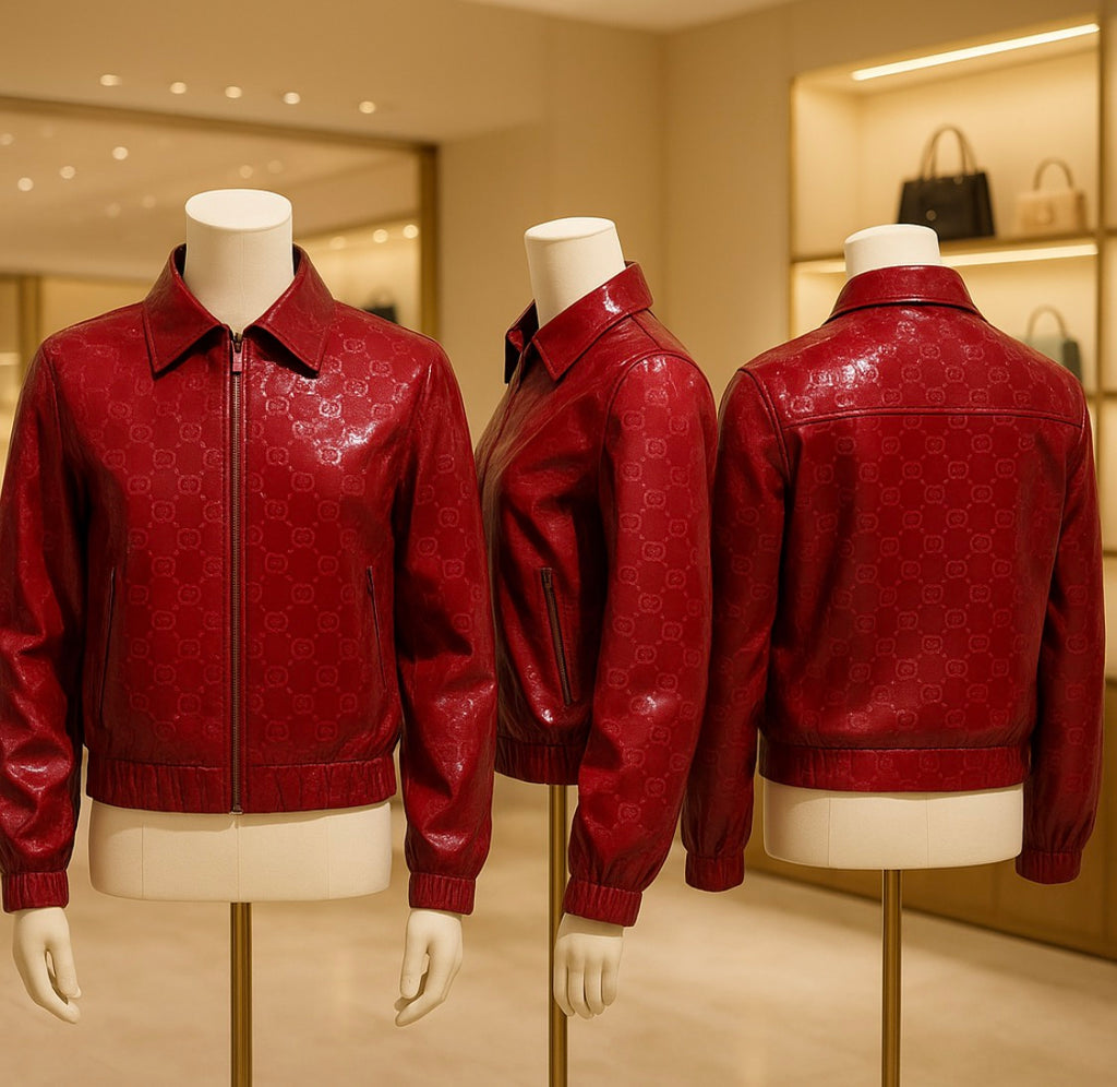 Gucci GG embossed XL leather bomber zip up jacket