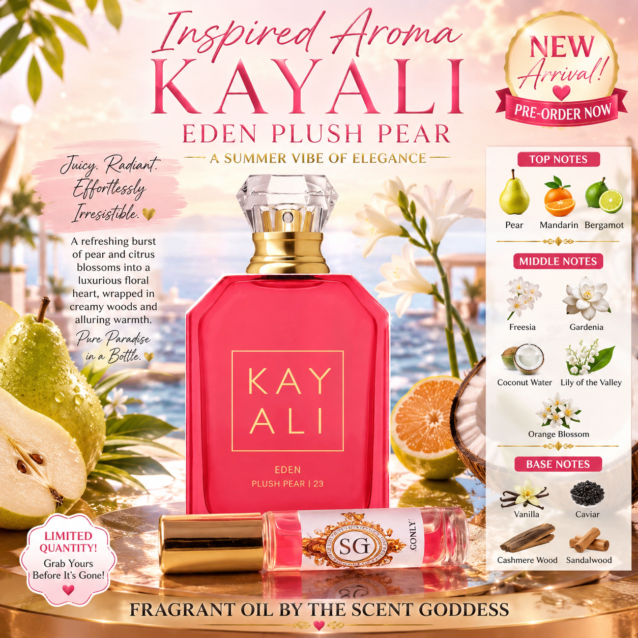 Inspired Aroma to Kayali Plush Pear fragrant oil
