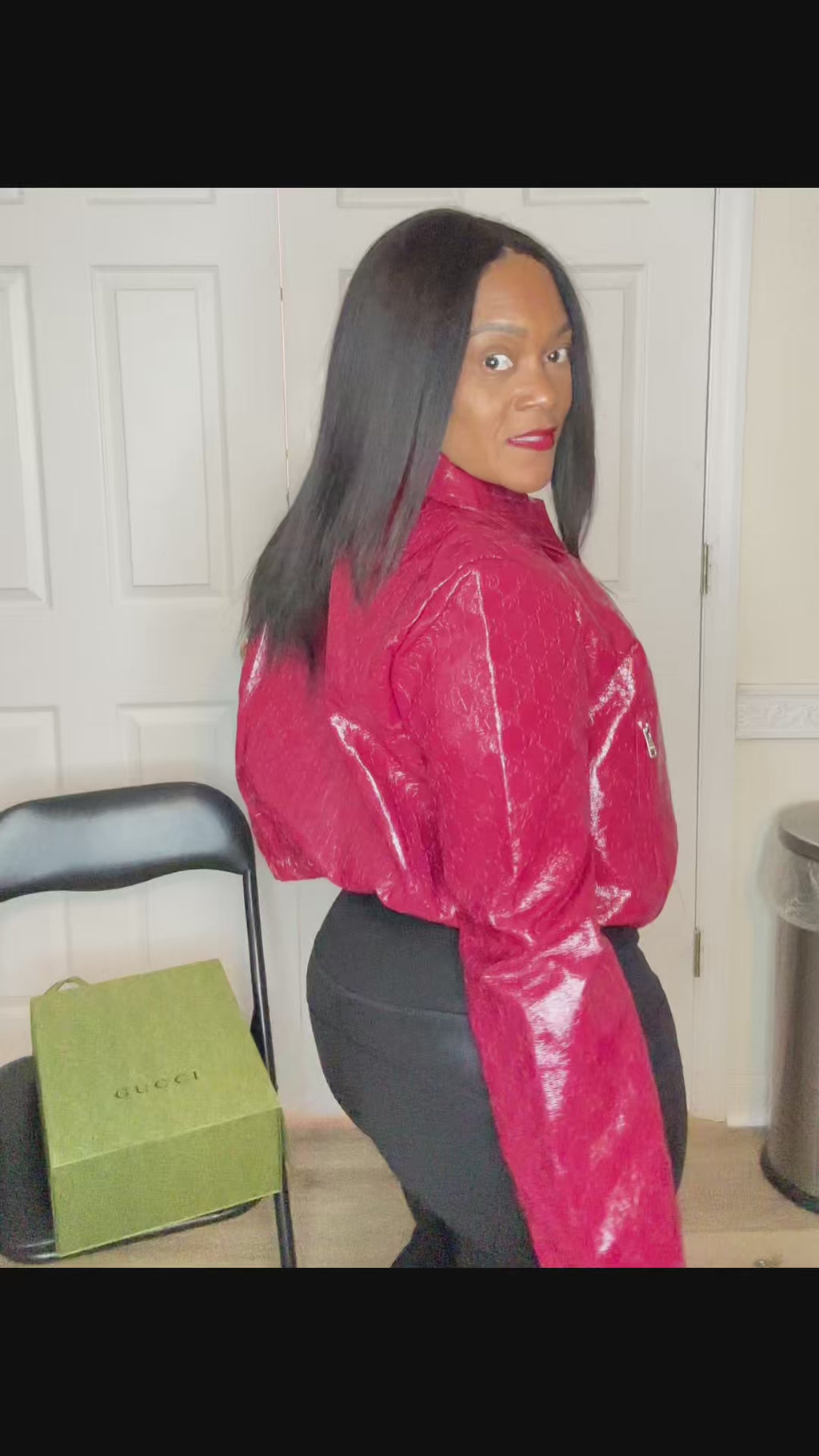 Gucci GG embossed XL leather bomber zip up jacket