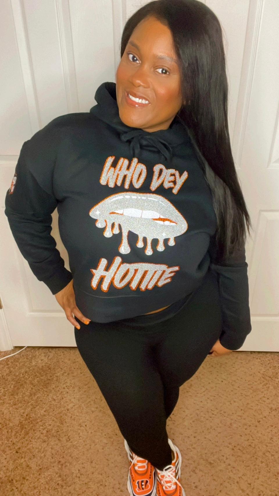 Who Dey Hottie Black Crop Top Hoodie and or Ladies Style Hoodie