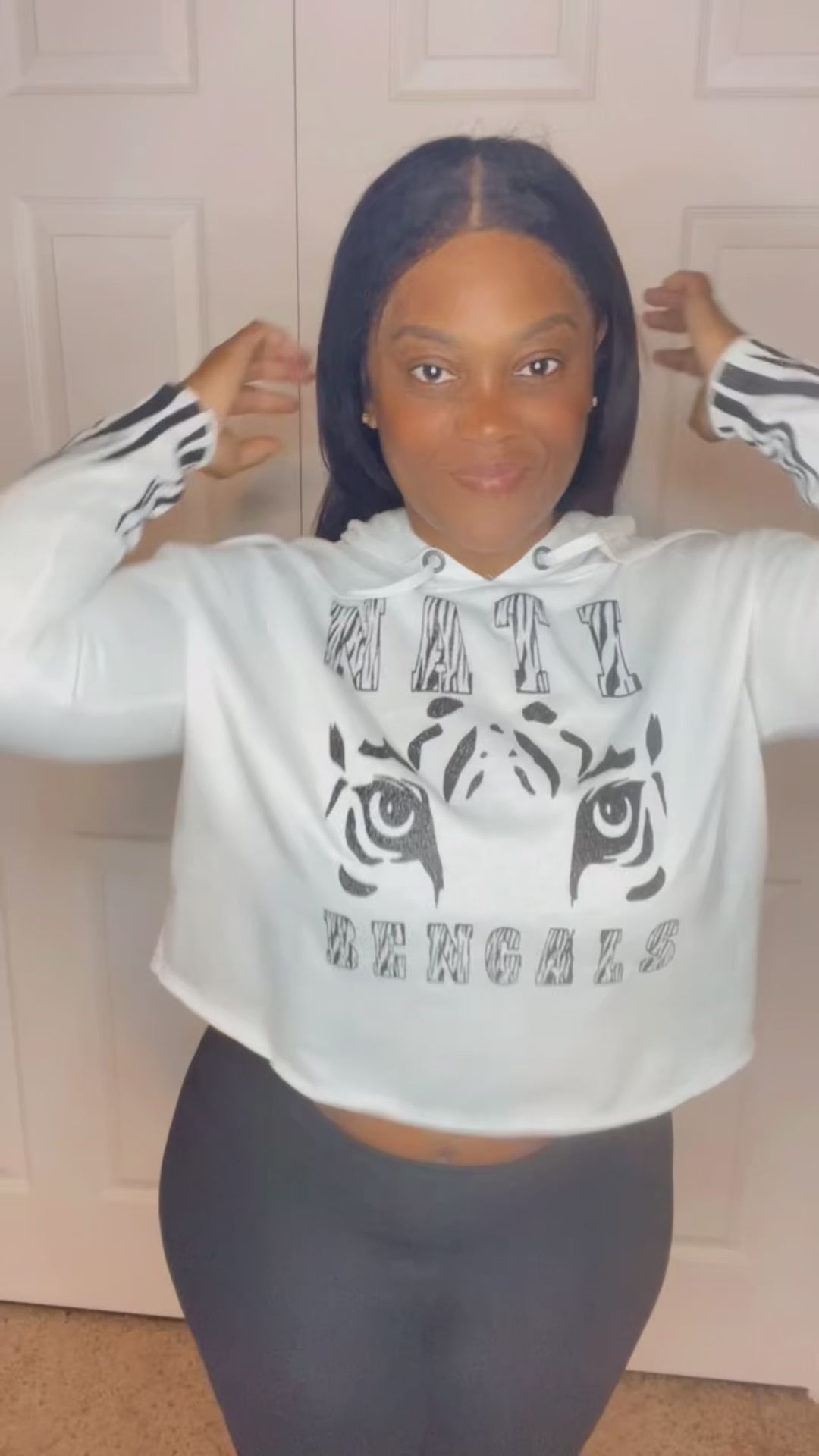 Nati Tiger White Crop Hoodie with Black Font