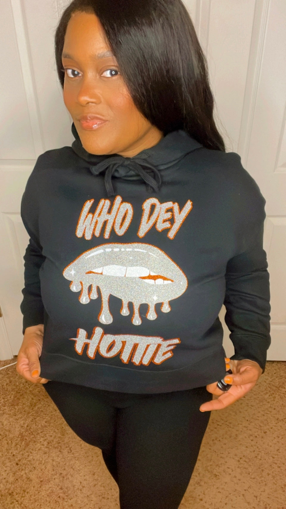 Who Dey Hottie Black Crop Top Hoodie and or Ladies Style Hoodie